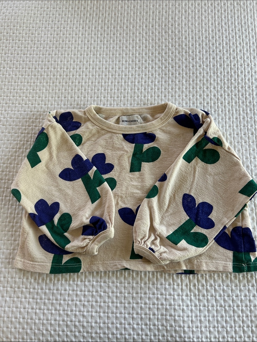 Bobo Choses Cream Sweatshirt w/ Green Stem and Blue Flower Print Size 4-5 year
